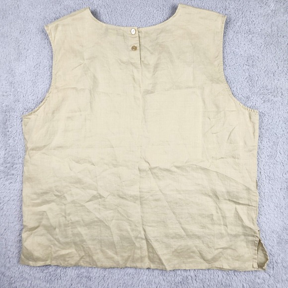 Linen 3 Pc Set Floral Eyelet Jacket Shell Pant Womens 5XL Tan Lagenlook Boho VTG - Picture 8 of 14